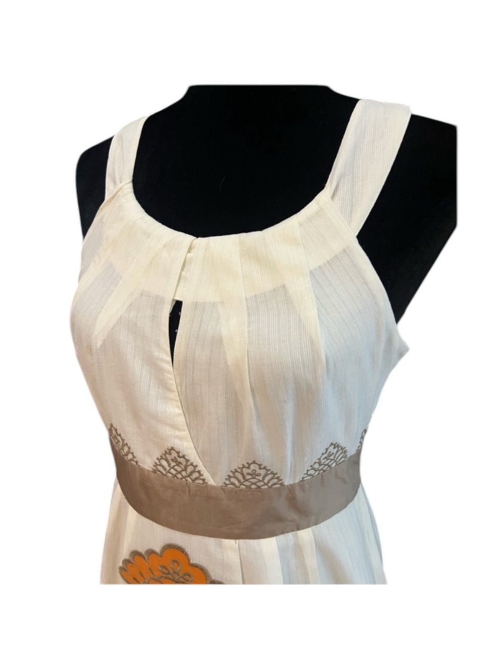 Floreat Anthropologie Vintage Cream Art Nouveau Appliqué Midi Dress Size 4 - Picture 3 of 13